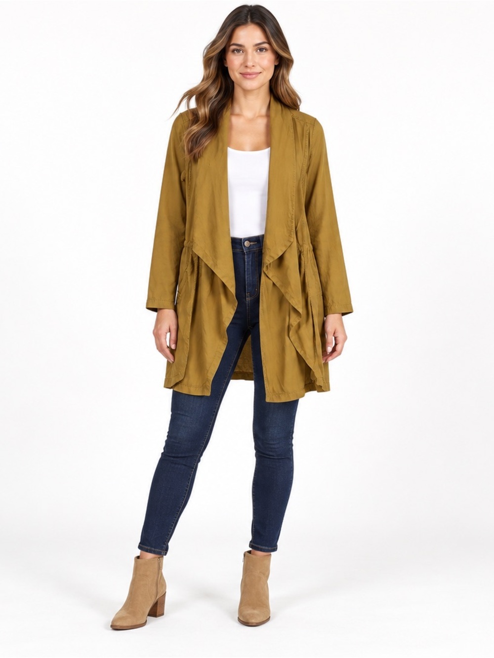 Max Jeans Utility Tie Lapel Collar Back Slit Drapey Relaxed Fit Utility Jacket